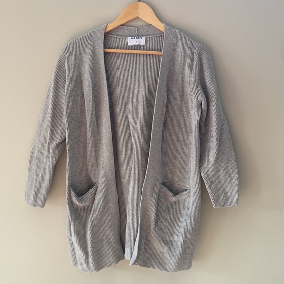 Old Navy Open Front Minimalist Grey Relaxed Fit Knit Cardigan with Pockets - Picture 3 of 5